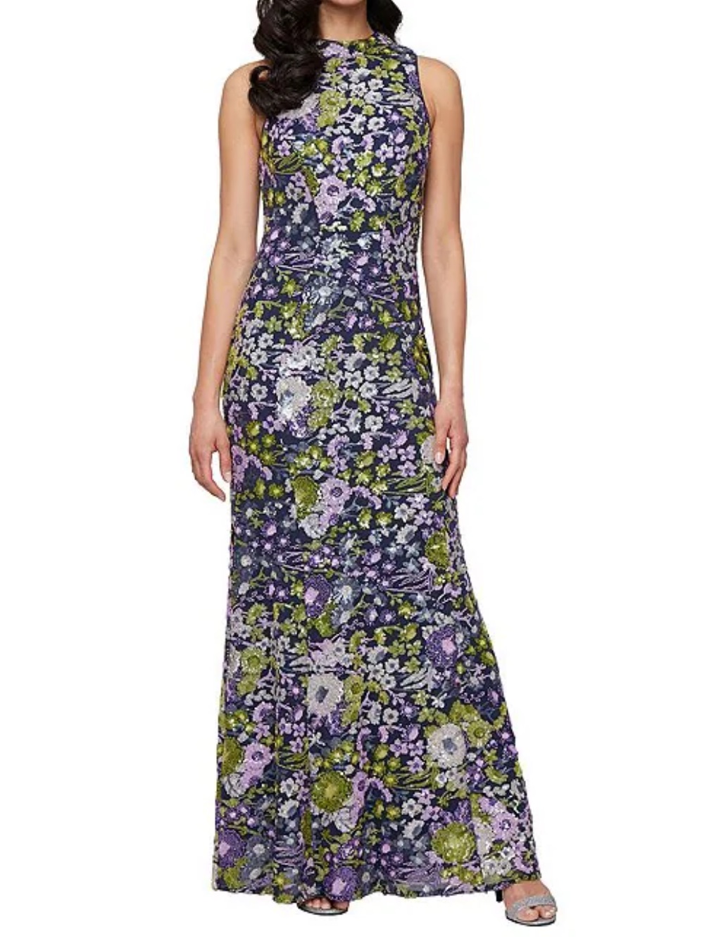 Alex Evenings Crew Neck Sleeveless Floral Sequin Sheath Dress